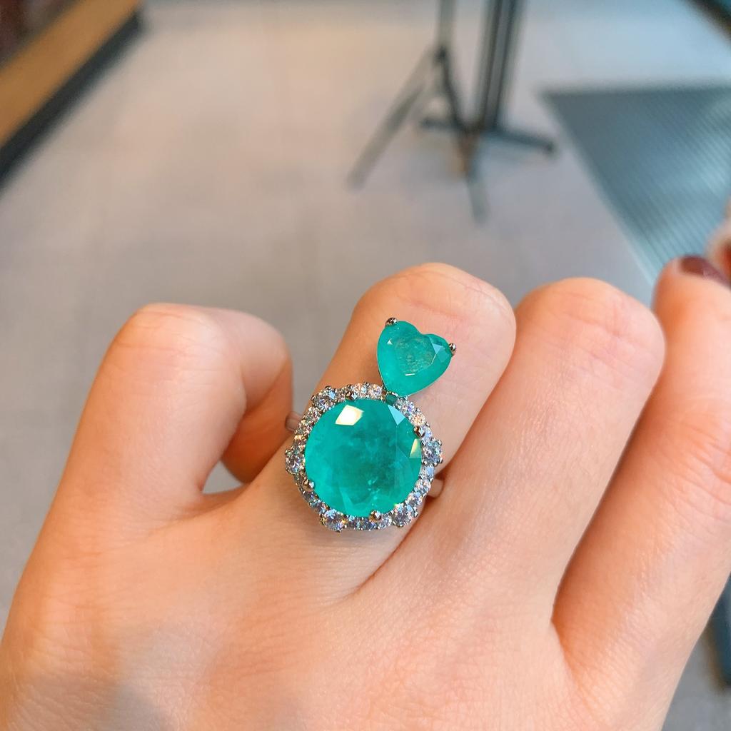 Кольцо с имитацией темперамента Параиба, женское, круглое, изумрудное, цирконовое, модное
