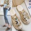 Fashion Sequined Slippers Women's Summer All-match Flat Sandals Women Retro Mesh Lace Slippers Fashion Loafers Bling Muller Shoes
