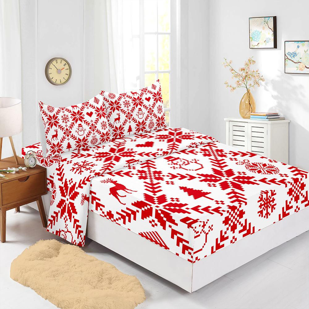 Hot-Selling Red Christmas Mattress Four-Piece Children'S Bedding Printed Mattress Protective Cover