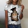 Жен. Футболка Кошка Графика С принтом Круглый вырез Верхушки Хлопок Классический топ Белый Черный