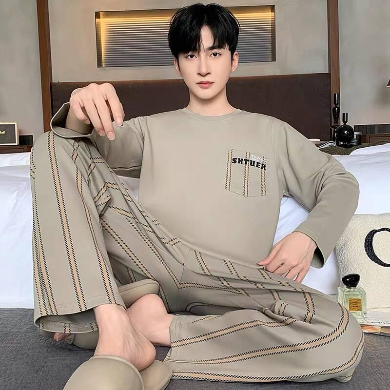 Мужской пижамный комплект большого размера с мультяшным принтом: С длинным рукавом, тонкий, для весны, осени и зимы - домашняя одежда для подростков и студентов.