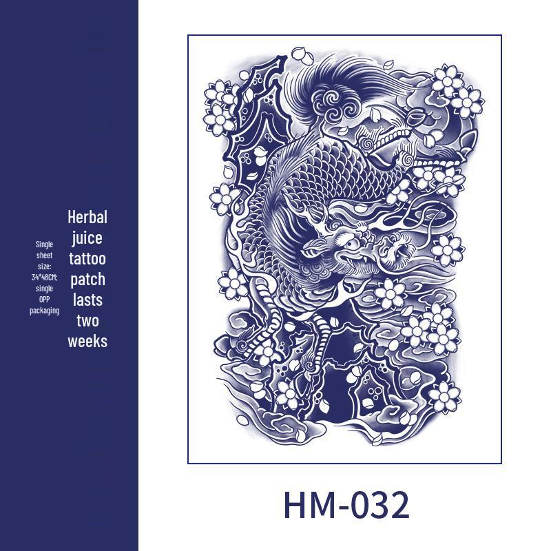 Waterproof Men's Herbal Tattoo Stickers: Full & Half Back, Long-Lasting, Large Floral Designs for Chest & Arm.