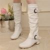 Classic Women Knee High Boots Ankle Strap Buckle Round Toe Block Heels Size 34-48 Pleated Fashion Booties Autumn Winter New