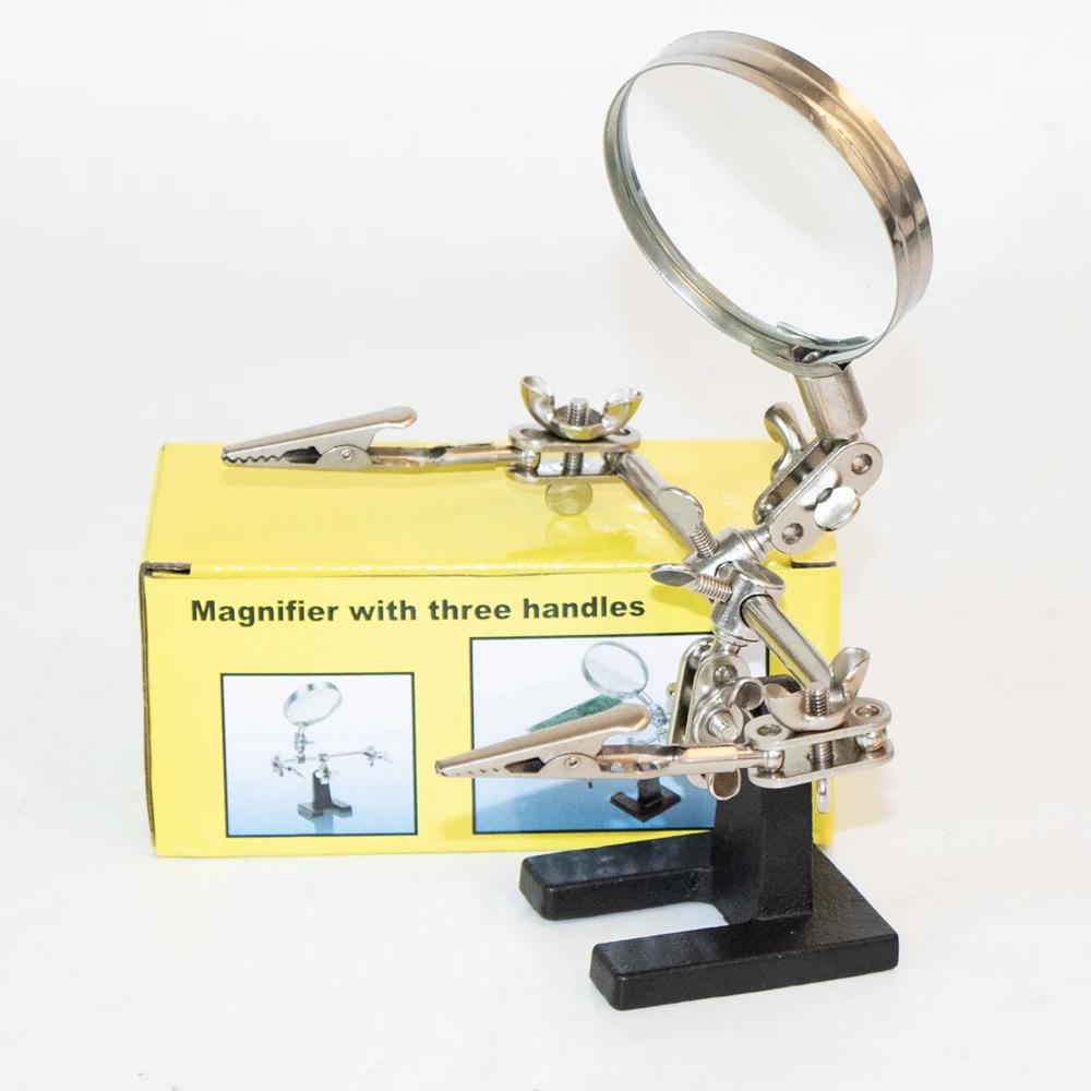 Adjustable 3.5X 5X 12X Magnifying Welding Clip Magnifier with Electric Circuit Board Repair Iron Bracket LED Light Desktop Loupe
