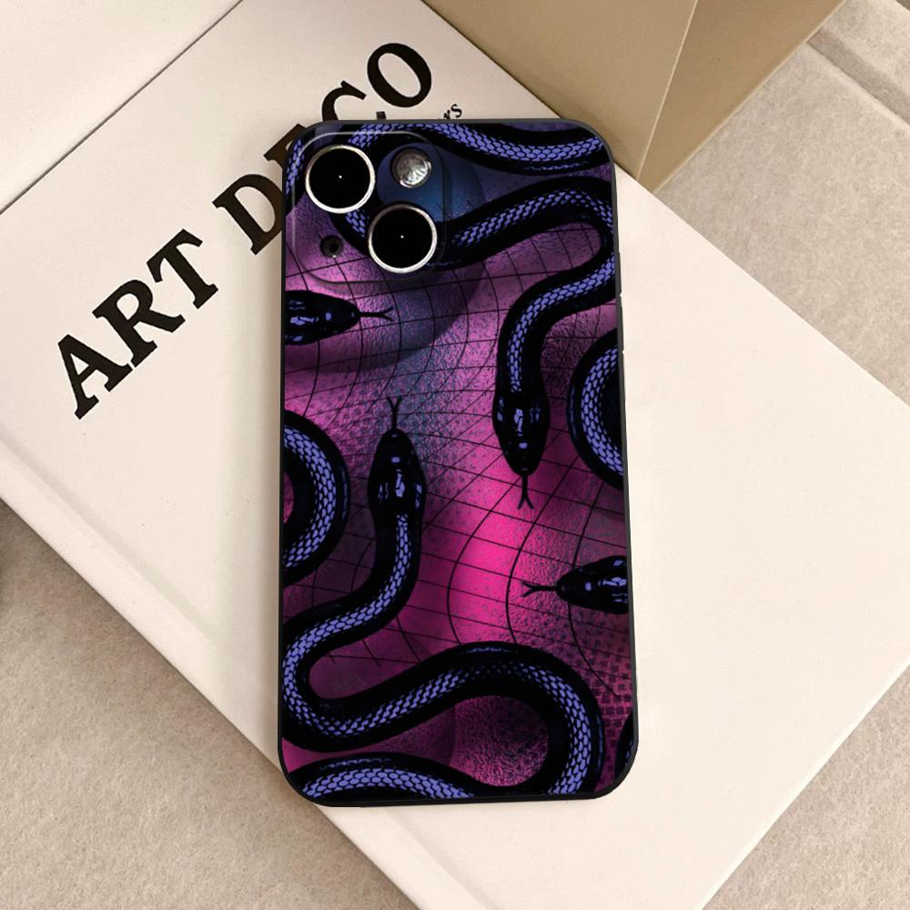 Чехол для телефона со змеей ДЛЯ iPhone 15 pro max 14 11 12 Pro 15 16 Plus 13 Pro MAX XR XS Черные Мягкие Чехлы