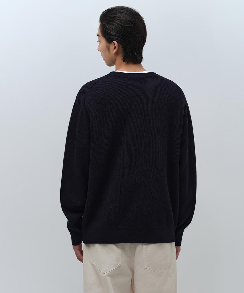 MUSINSA STANDARD [Victoria Wool] Minimal Ribbed Crew Neck Knit [Navy]