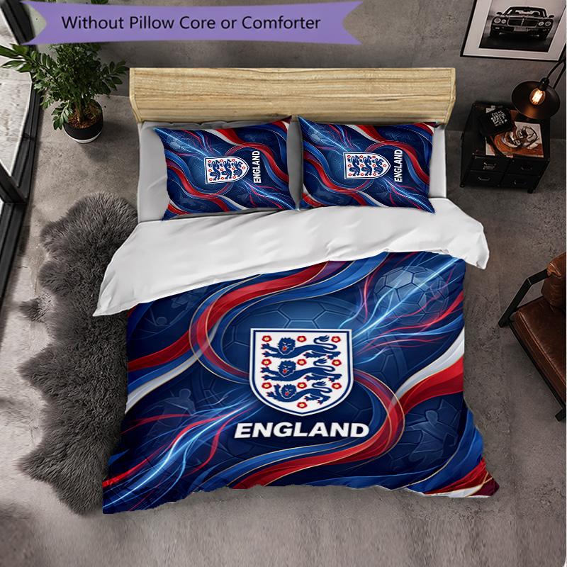 England Football Pattern 3 Pieces Bedding Set Soft Microfiber Duvet Cover with Pillow Cases for Bedroom