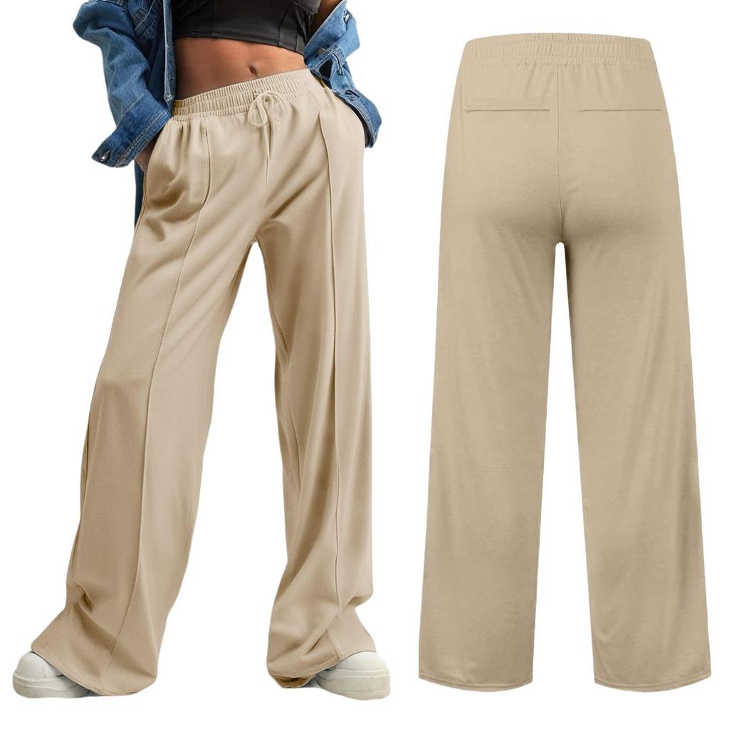 Women's Fashion Loose Solid Color With Pockets Elastic Waist Sports Casual Pants