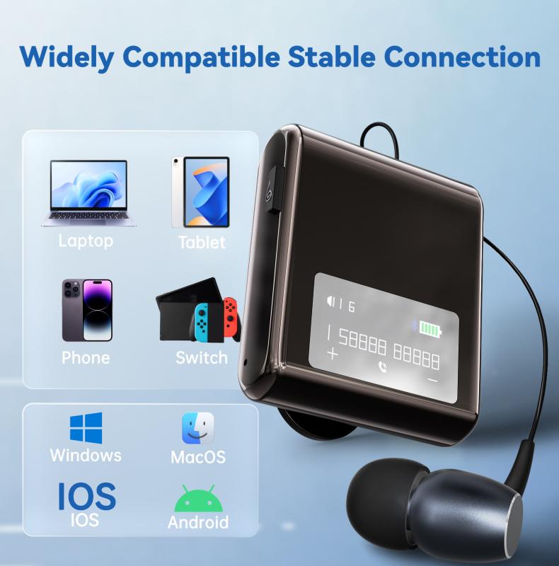 K89/K75 Lavalier Business Bluetooth 5.4 беспроводная гарнитура разговор/музыка 20H ЖК-цифровой дисплей HIFI наушники с микрофоном шумоподавление