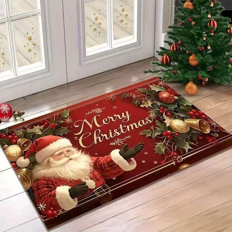 1pc Fluffy Christmas Deer Microfiber Bath Mat - Quick-Dry & Absorbent, Festive Holiday Design with Red Berries & Green Leaves