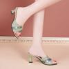 Модные женские тапочки и босоножки с кристаллами, туфли на каблуке, зеленые, с круглым носком, с рыбьими драгоценностями, корейский стиль, повседневные 39