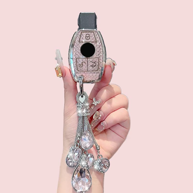 Fashion Diamonds TPU for Mercedes Benz W205 W212 W211 W204 W222 W463 CLA GLC GLK W203 GLK300 CLS SLK Car Key Case Cover Keychain