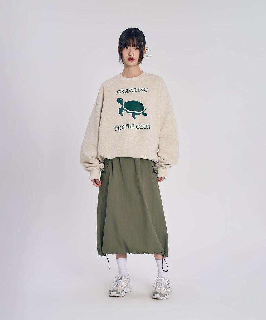 Slow Record House Nylon Cargo Long Skirt_Khaki