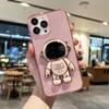 For iPhone 14 Pro Plating Astronaut Holder TPU Phone Case