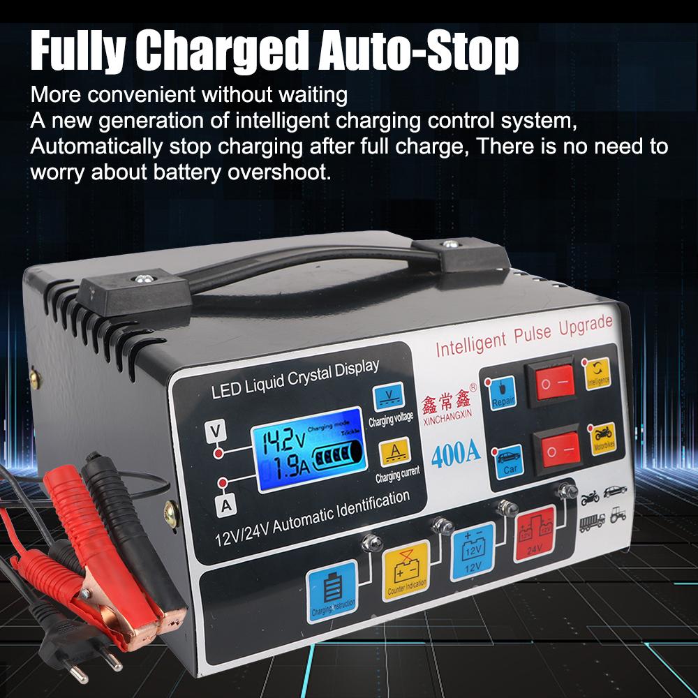 EU Plug High Frequency Pulse Repair For SUV Truck Boat Motorcycle Fully Automatic Car Battery Charger 12V/24V 220W High Power