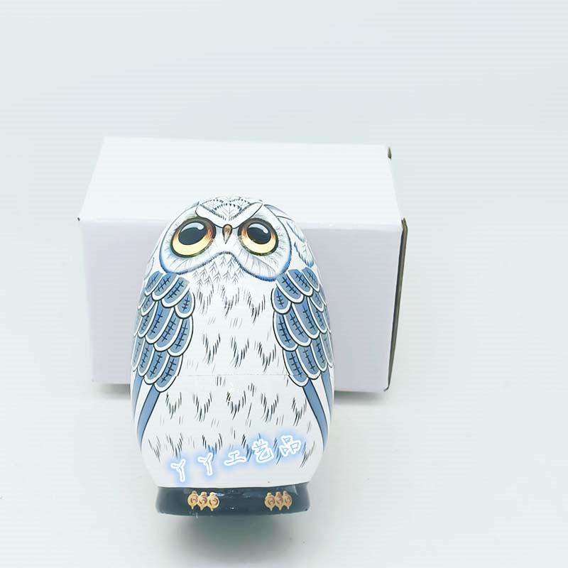 Egg Owl Russian Nesting Dolls - Five-Layer Wooden Toy & Ornament for Kids' Birthday or Christmas Gift.