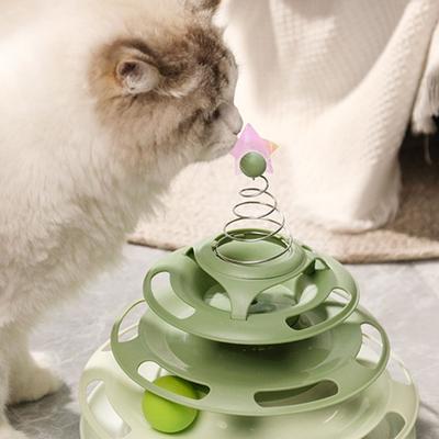 Интерактивная игрушка для кошек: Башня с роликовыми дорожками, вращающаяся платформа, мячик с дразнилкой, игрушка для питомца
