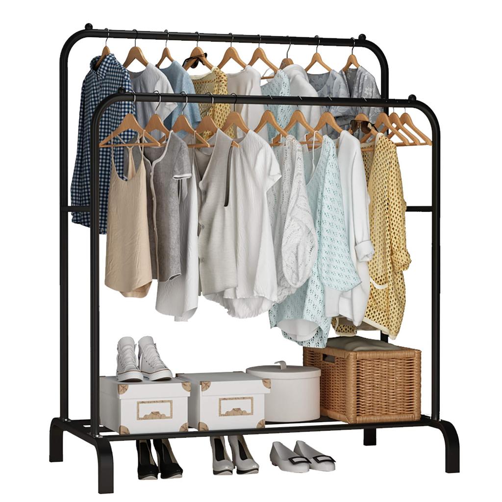 UDEAR Garment Rack Freestanding Hanger Double Rod Multifunctional Bedroom Clothes Rack Cm Black 11054150
