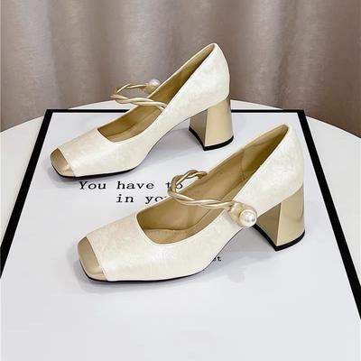 Туфли Guofeng на высоком каблуке женские толстые каблуки 2024 большой размер цвет соответствует с ципао квадратной головкой новые китайские туфли Мэри Джейн женские на среднем каблуке