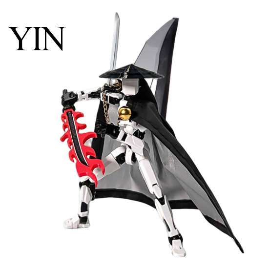 Chinese Swordsman Model Action Figure, Multi-Joints Movable Cloak Man with Accessories, Figure Accessories 3D Printed Articulated Bamboo Hat Figurine
