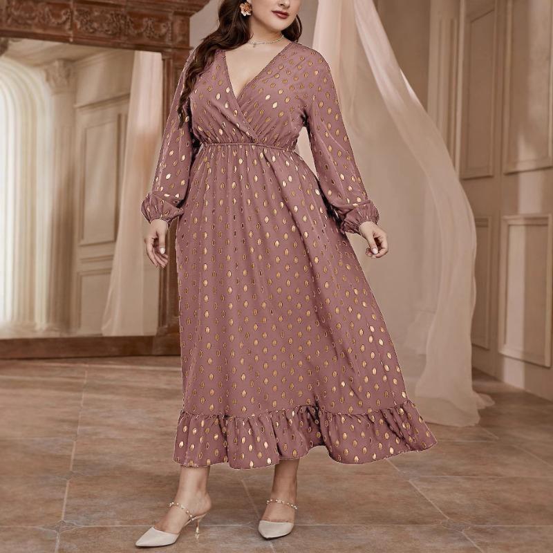 Плюс Размер Женщин Высокая Талия Горошек Новое Платье Эластичный Пояс Принт