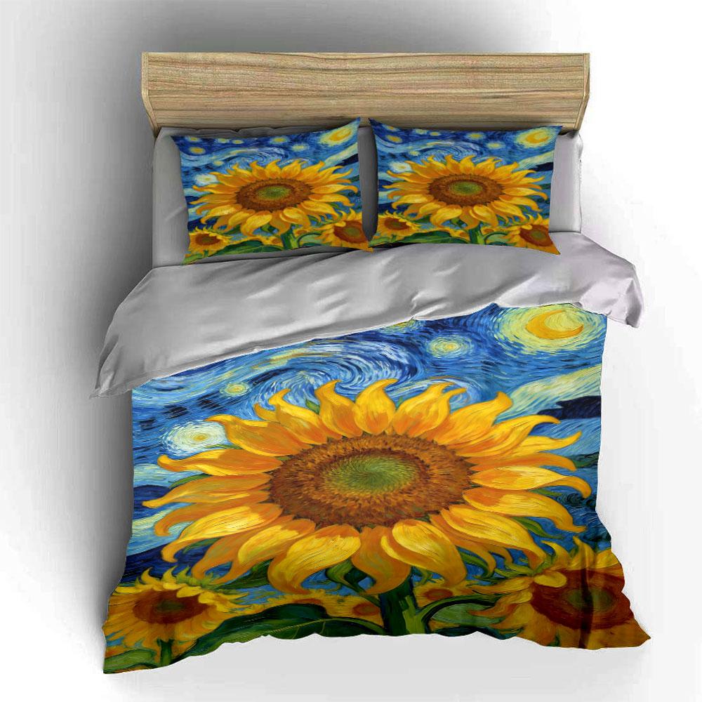 Sunflowers and swirling sky. Bedding sets Duvet cover sets Duvet covers Pillowcases(1 * Duvet Cover 2 * Pillowcases without duvet insert)