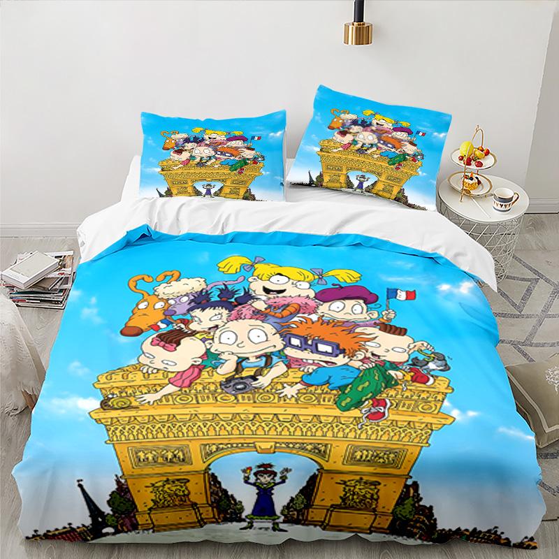 3PCS Rugrats Bedding Set Printed Duvet Cover Closure Includes 1 Duvet Cover & 2 Pillowcases for All Seasons Bedroom Decor