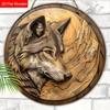 Уникальная деревянная табличка с узором волка - Деревенская круглая табличка для входной двери, настенный декор - Идеальный подарок для друга и семьи