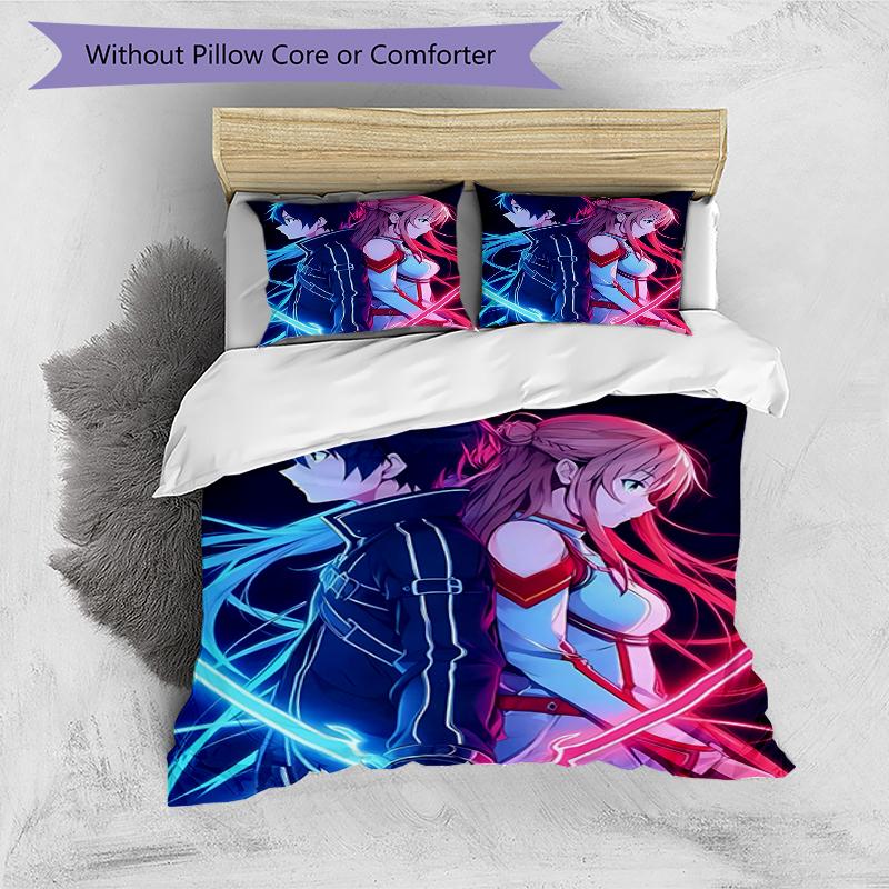 3pcs Sword Art Online1 Design Cover Set - HD Printed Bedding with 1 Cover and 2 Pillowcases - Perfect for Home and Dorm Decor