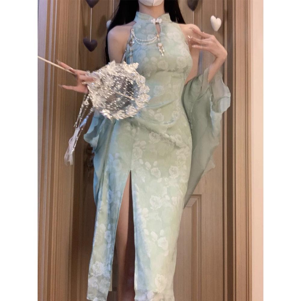 Зеленое улучшенное ципао в национальном стиле, новое платье с чистым желанием, с китайским воротником, повседневное женское платье, женский стиль, длинное платье