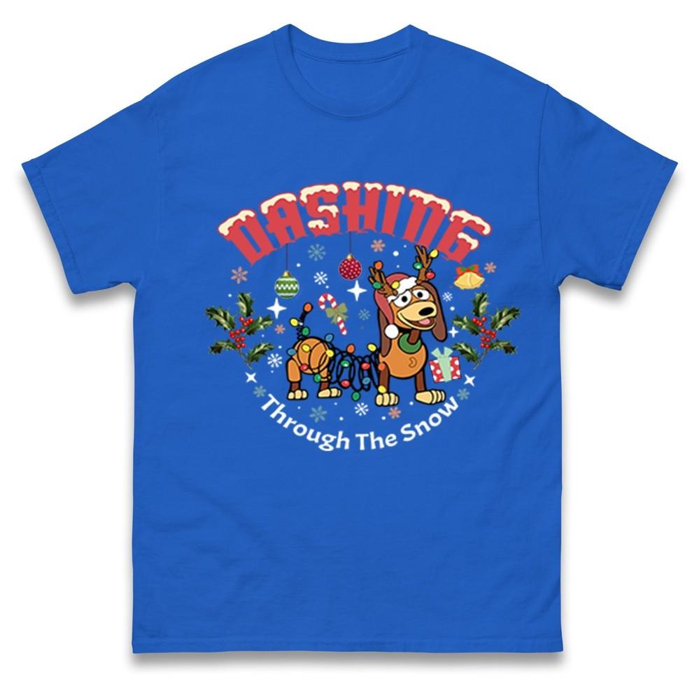 Dashing Through The Snow TShirt Christmas Dog Reindeer Funny Family Tee Top