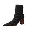 Fashion Fashion Trend Women Shoes Wood Grain Chunky Heel Ankle Boots Slim Cloth Booties Sexy Autumn Winter Shoes New Botas Altas Mujer