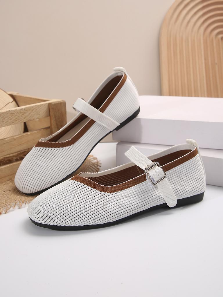 Single Shoes Women's Buckle Retro Breathable Color Matching Lazy Shoes European and American Foreign Trade Flat-soled Single Shoes Large Size Fly-wove