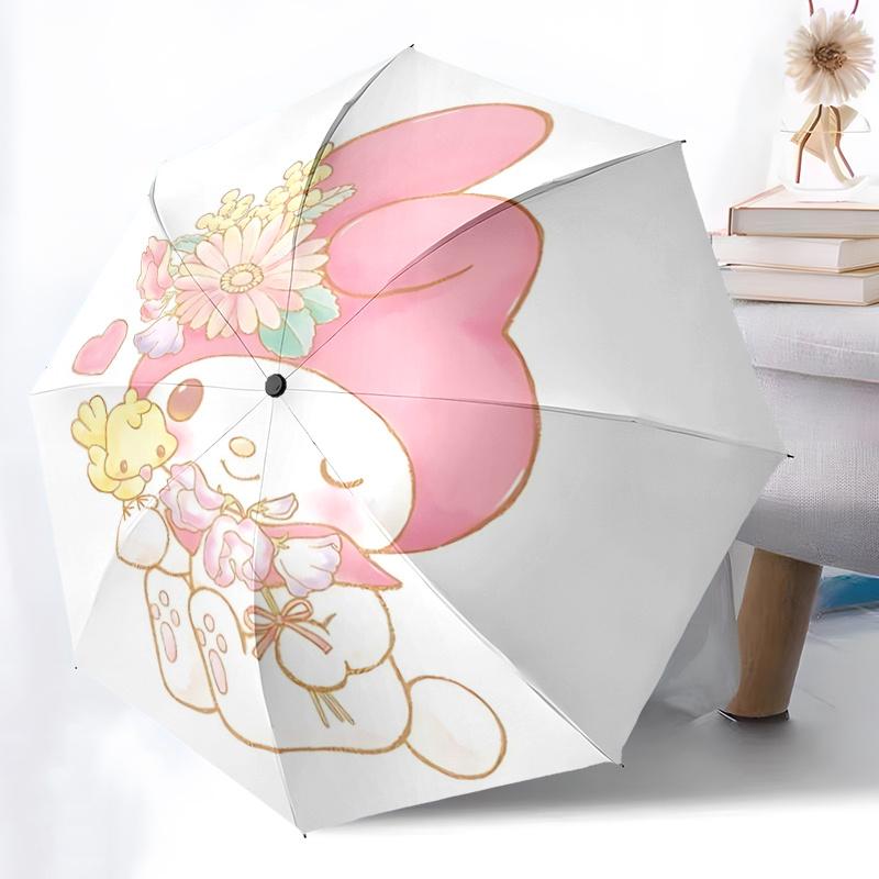 1 шт. Автоматический складной зонт My Melody с цветочным узором - Портативная трехскладная конструкция, 8-реберный железный каркас, уличный зонт, идеальный подарок для