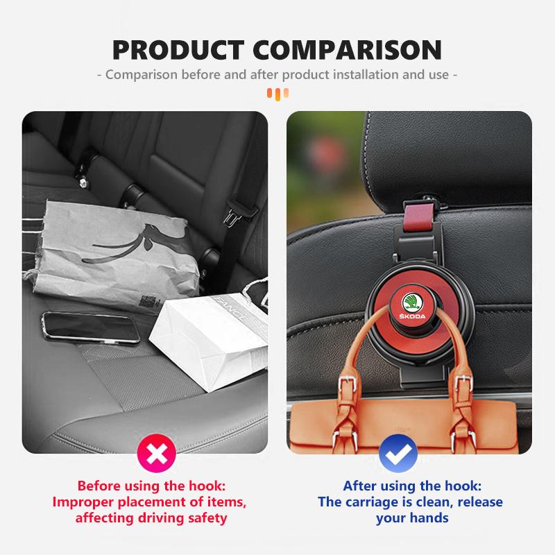 ADT1 Car Logo Seat Back Storage Organizer Water Cup Holder Hook For Skoda S Kodiaq Octavia 2 3 Yeti Karoq Rapid Fabia VII VRS