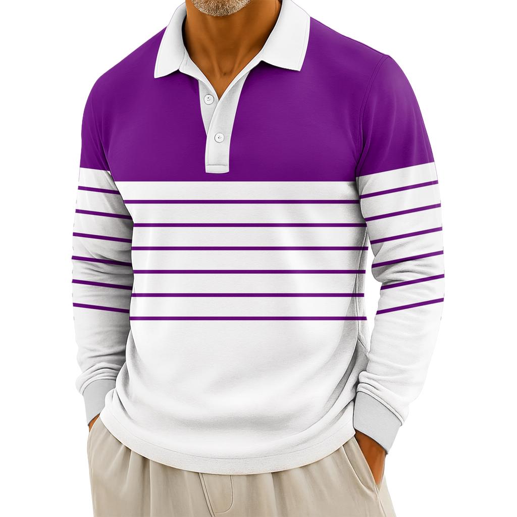 Мужские повседневные топы с длинными рукавами на пуговицах с полосатым принтом