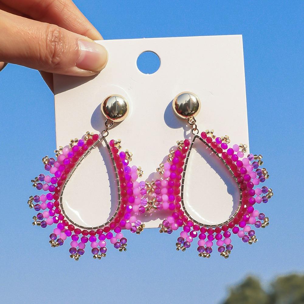 Bohemia Crystal Beaded Earrings Crystal Pendant Earrings Summer Party Jewelry Accessories