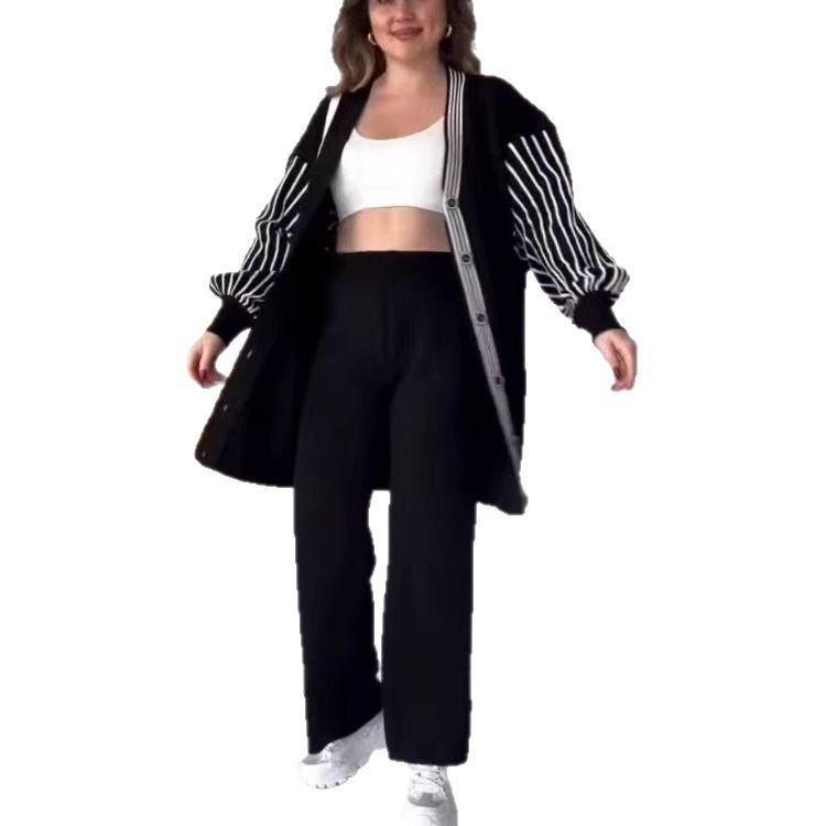 В наличии 2025 Осень/Зима Европейская и Американская Мода Полосатый Повседневный Ленивый Стиль Комплект