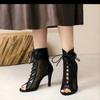 Fashion Sandalias Mujer 2025 New Summer Short Boots Hollow Lace-up Mesh Peep Toe Thin Heel High Heels Dance Party Sandals Women Large 43