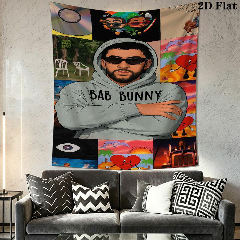 Bad Bunny Beat Wall Hanging Printed Fabric Blanket Decorative Tapestries for Bedroom Living Room Home Decor