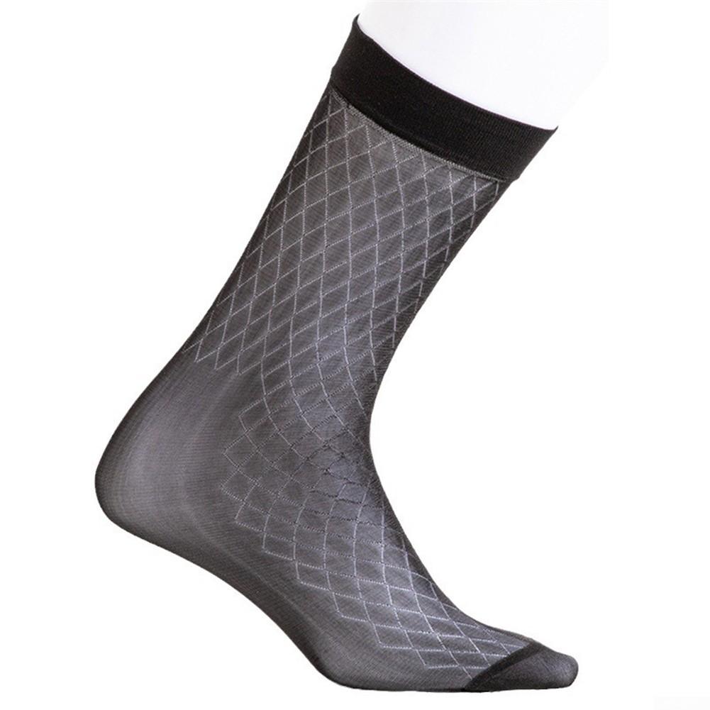 Mens Sexy Stockings Plaid See-Through Socks Breathable