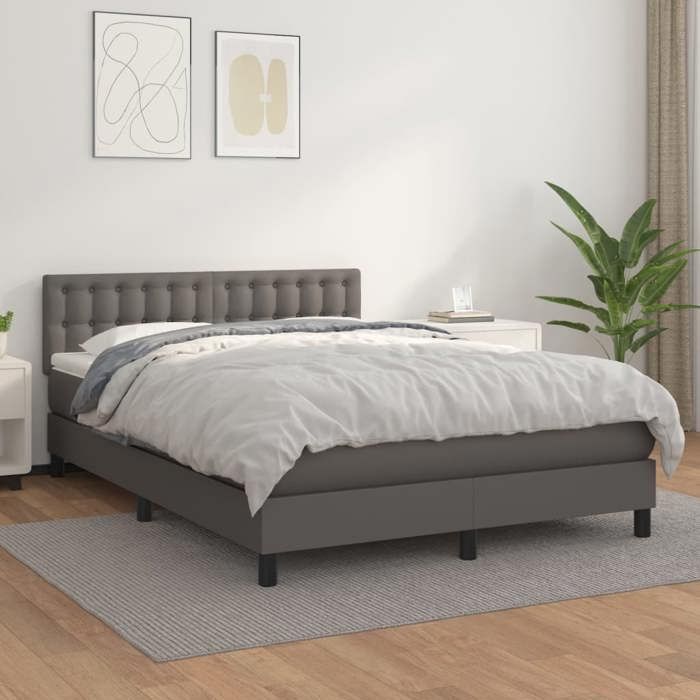 3141123 vidaXL Divan Bed with Mattress Grey 140x190 Cm Faux Leather