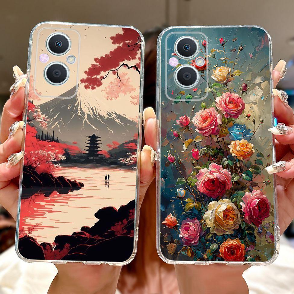 Clear For Oppo Reno 7Z 5G CPH2343 Case For Oppo Reno 8Z 5G CPH2457 Cover Luxury Butterfly Love Fashion Flowers Cool Lion Painted