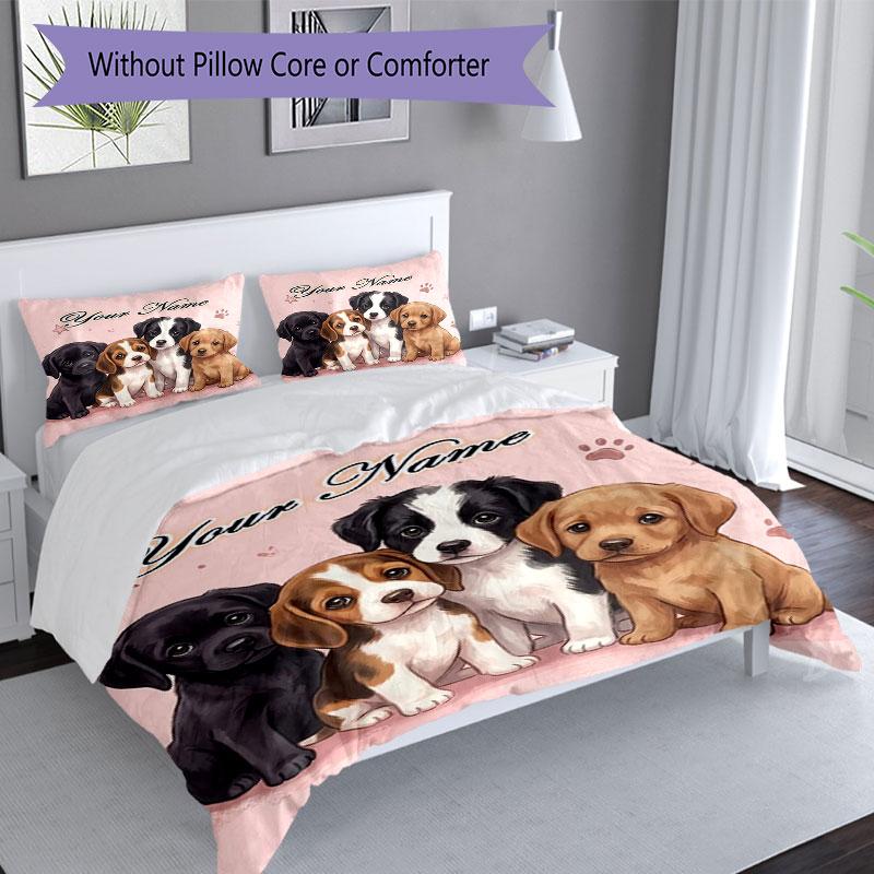 3PC Custom Name Puppy Love Card Bedding Set Duvet Cover Closure Includes 1 Duvet Cover & 2 Pillowcases for Bedroom