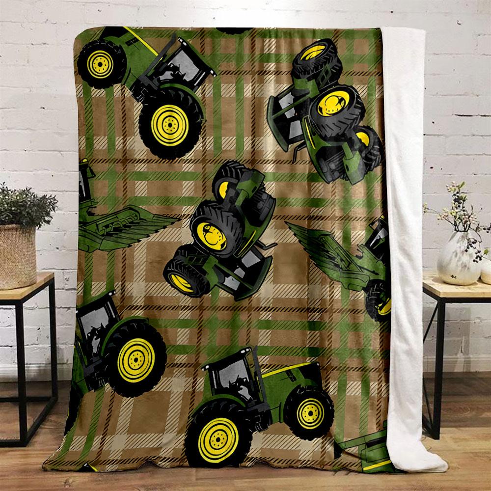 Green Tractor Plaid Blanket bedroom Blanket for Livingroom Couch lunch break Soft throw for Friend's festival Gift