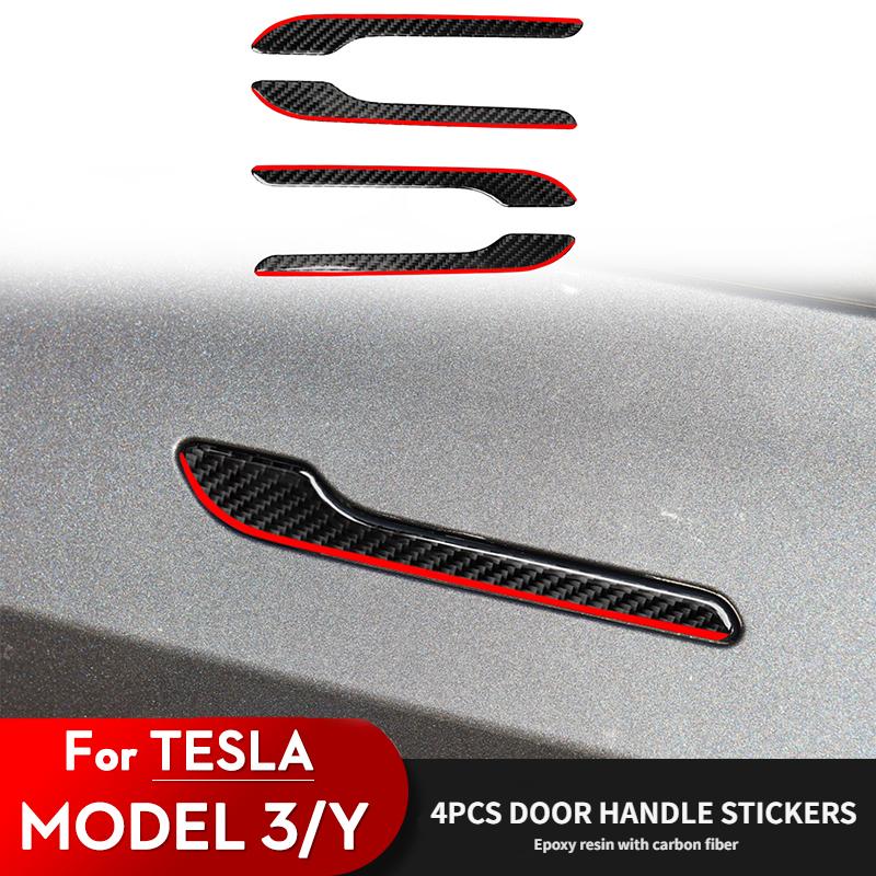 4 шт. Накладки на ручки дверей для Tesla Model 3 Y Стиль из углеродного волокна Премиум Прочные 2018-2023 Накладка Защитная Наклейка
