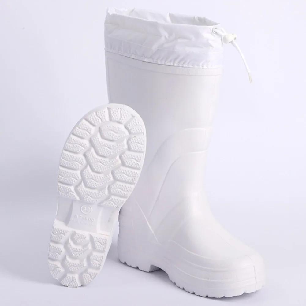 Белые дождевые туфли мужские высокие сапоги зимние теплые нескользящие водные сапоги рабочие ботинки из ЭВА мужская обувь нескользящая обувь для работы на кухне