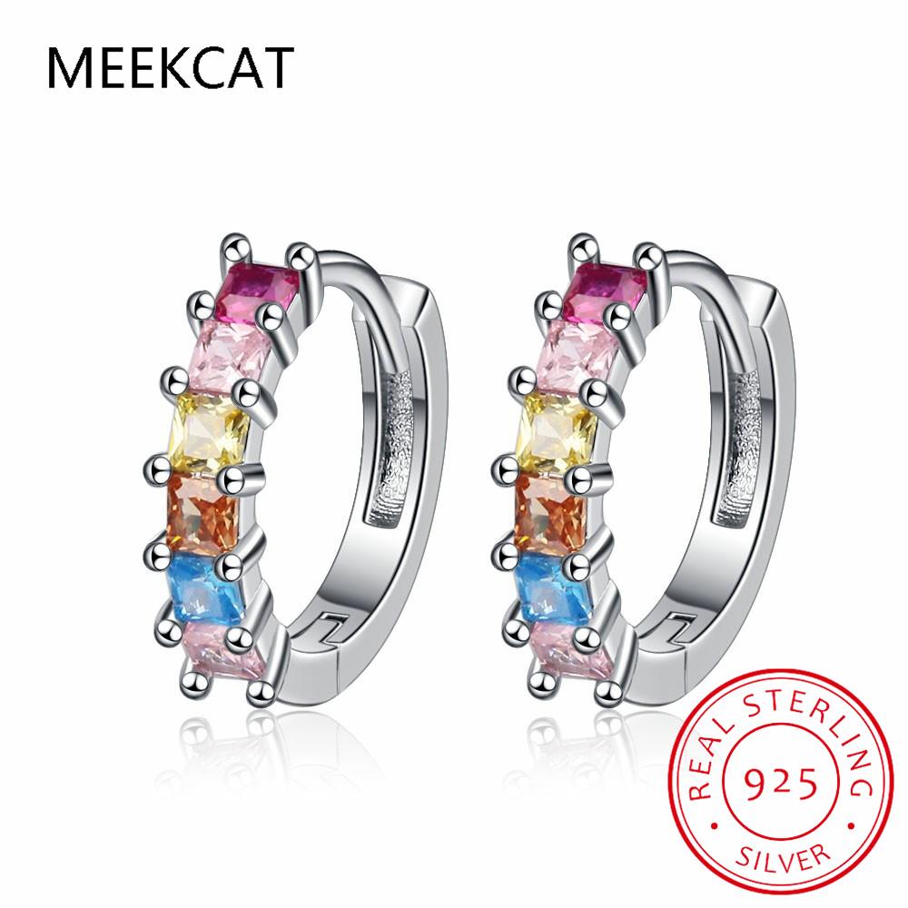 Square Citrine Peridot Amethyst Garnet Blue Topaz 925 Sterling Silver Geometric Hoop Earring For Women Colorful Gemstone Jewelry