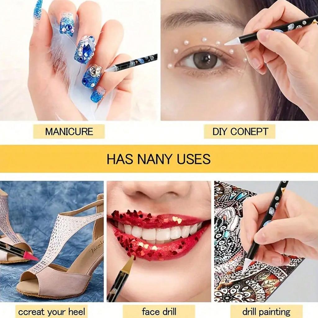 8-piece Diamond Drawing Pen Rhinestone Picker Pencil Set Self-adhesive Nail Point Crayon with Sharpener 5D Crystal Gem Picker Tool DIY Nail Accessorie