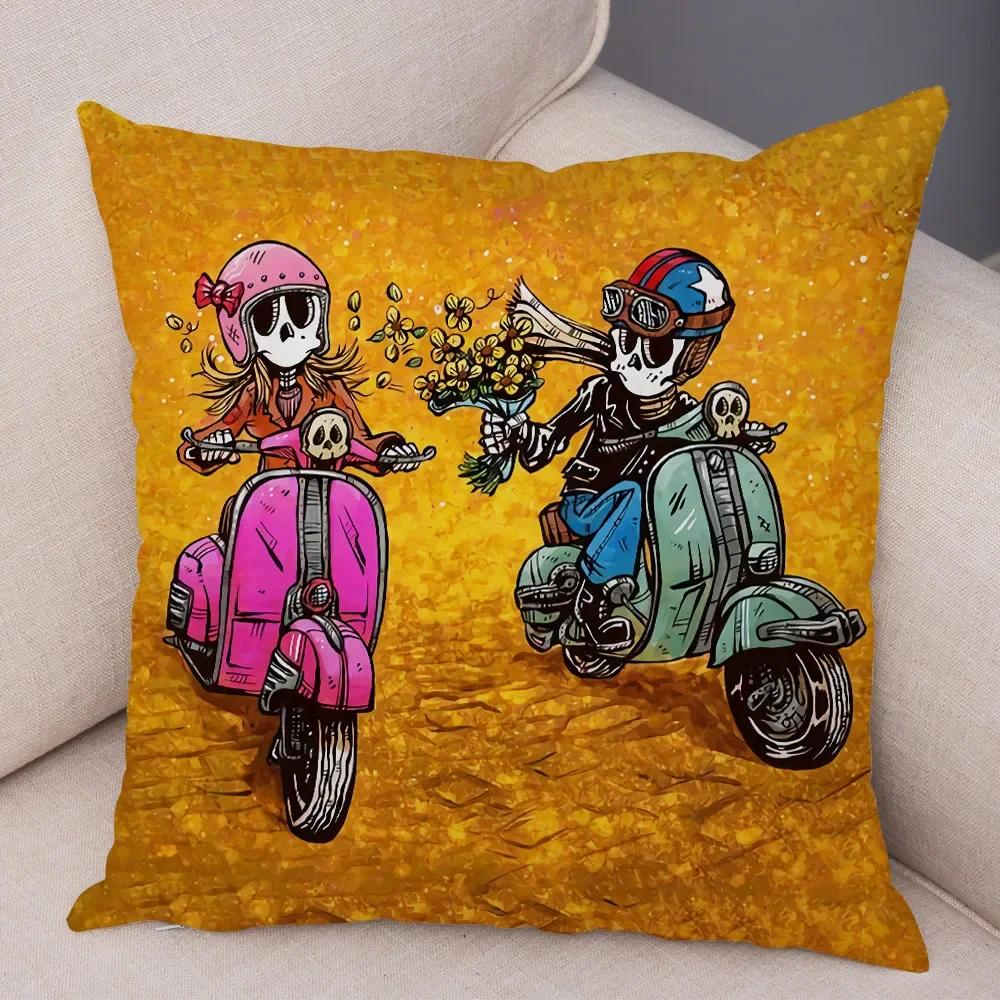 Милая мультяшная наволочка с красочным черепом, на подушку, для автомобиля, дивана, домашнего декора
